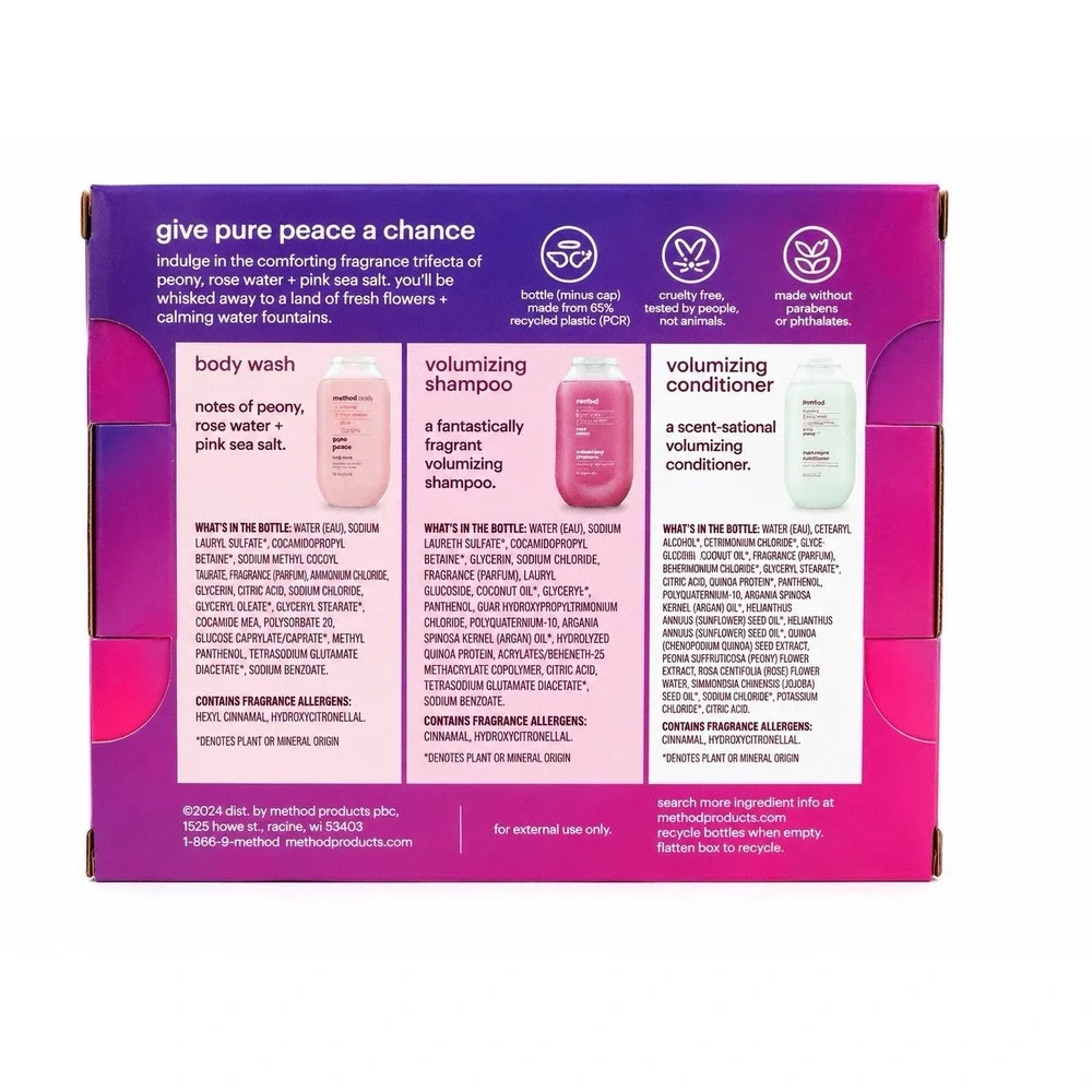 Lot of 2 Method Pure Peace Gift Set Trio Body Wash Shampoo Conditioner New